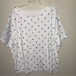 Talbots Polka Dot Scalloped Neck Tee Women’s 3X Stretch Cotton Short Sleeve Top